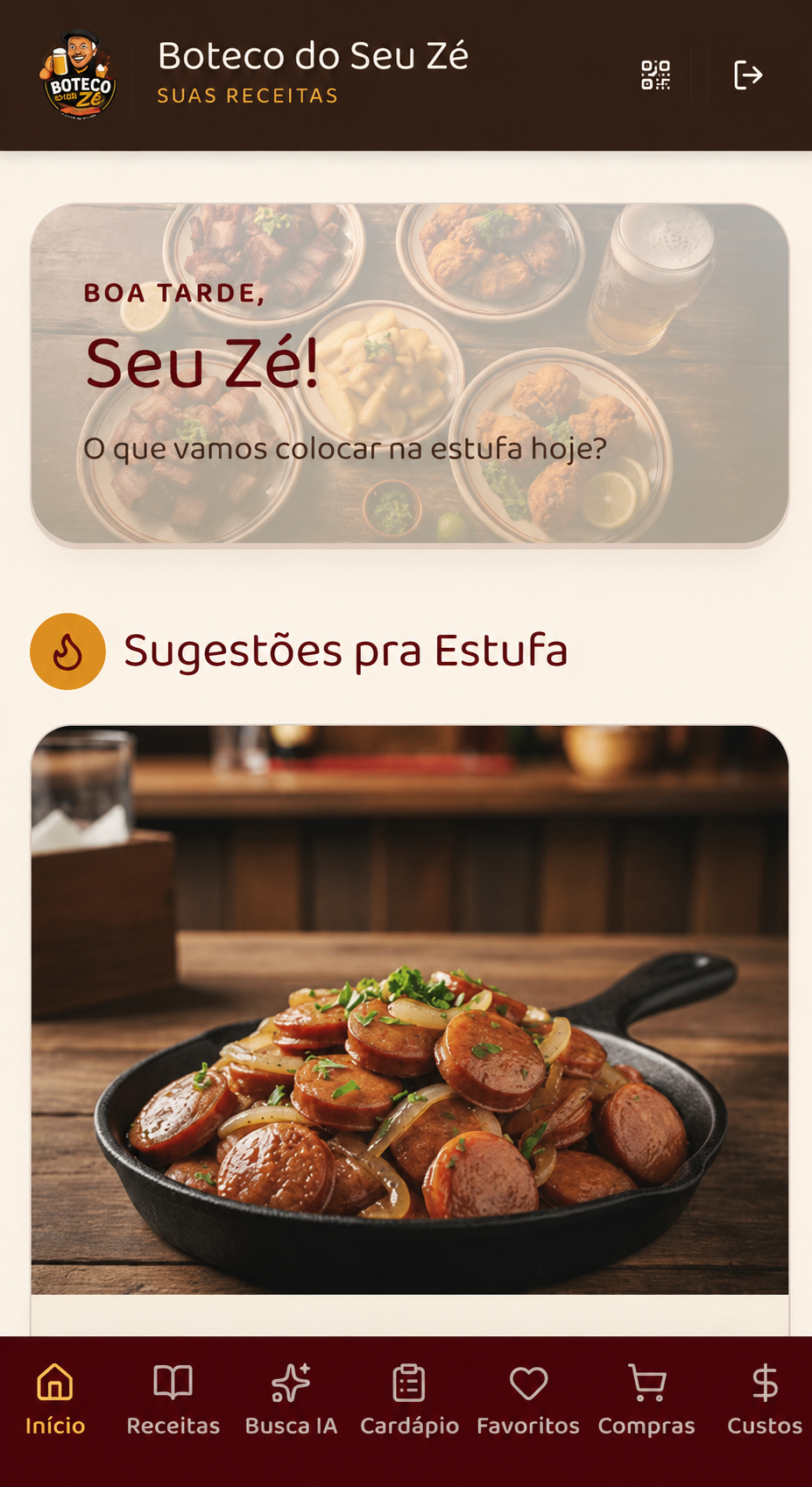 App Boteco do Seu Zé aberto no celular